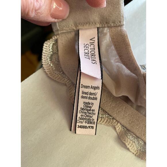 Victoria’s Secret Dream Angels Demi cup bra Womens Silver lace beige 34DDD - Picture 8 of 8